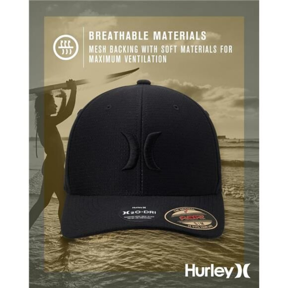 Mens fitted baseball cap curved bill lightweight breathable dri fit black hat - Picture 4 of 8